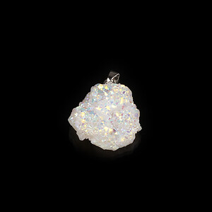 Pandantiv druzy agata naturala alba cu efect AB si agatatoare argintiu inchis 32x24mm