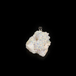 Pandantiv druzy agata naturala alba cu efect AB si agatatoare argintiu inchis 34x21mm