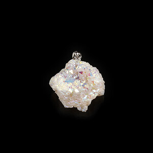 Pandantiv druzy agata naturala alba cu efect AB si agatatoare argintiu inchis 30x26mm