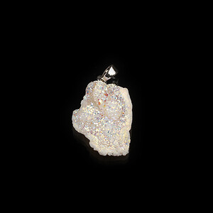 Pandantiv druzy agata naturala alba cu efect AB si agatatoare argintiu inchis 37x21mm