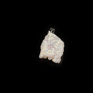 Pandantiv druzy agata naturala alba cu efect AB si agatatoare argintiu inchis 35x20mm