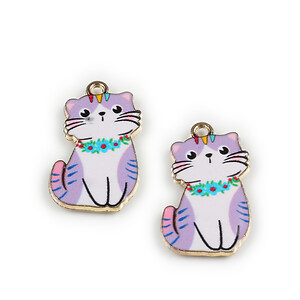 Charm mini pandantiv auriu emailat pisica 25x17mm - mov