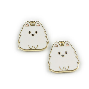 Charm mini pandantiv auriu emailat catel 20x16mm - alb
