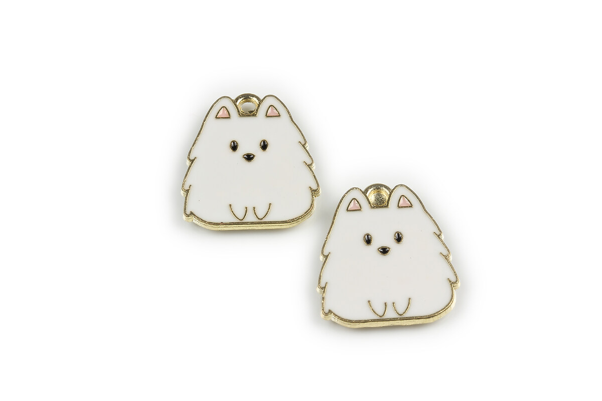 Charm mini pandantiv auriu emailat catel 20x16mm - alb