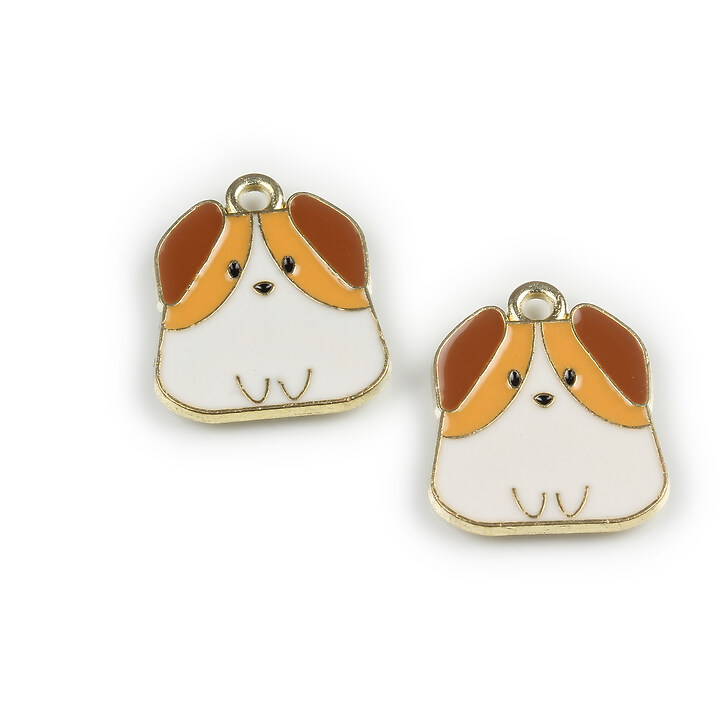 Charm mini pandantiv auriu emailat catel 20x16mm - alb maro