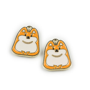 Charm mini pandantiv auriu emailat catel 20x16mm - alb portocaliu