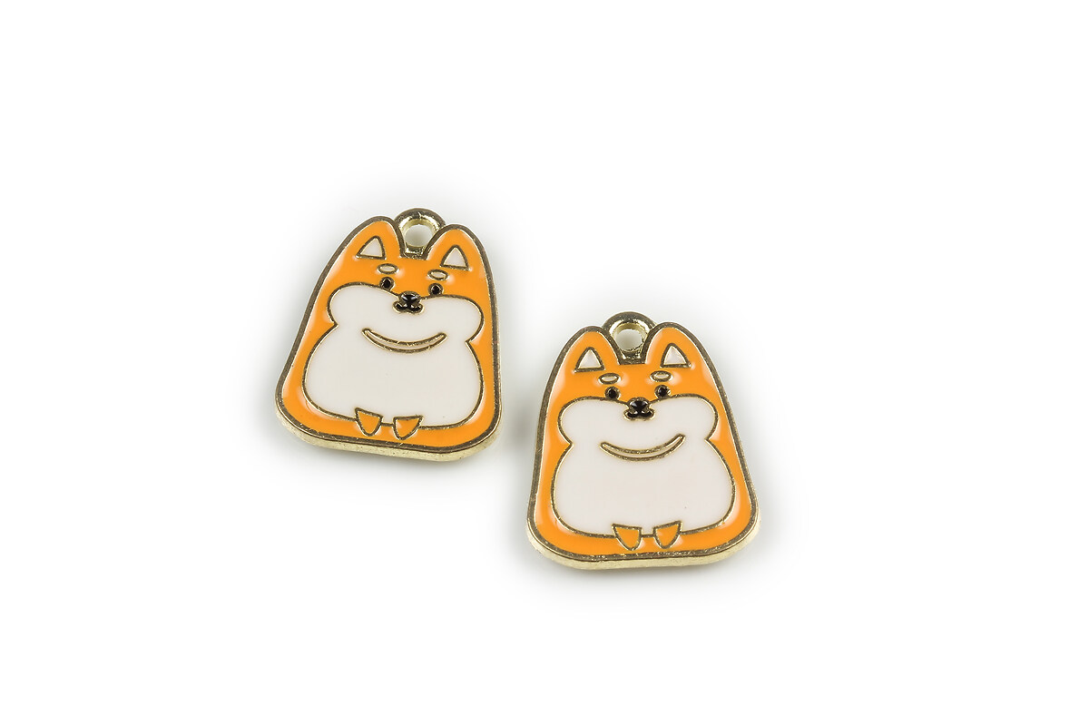 Charm mini pandantiv auriu emailat catel 20x16mm - alb portocaliu