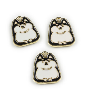 Charm mini pandantiv auriu emailat catel 20x16mm - alb negru