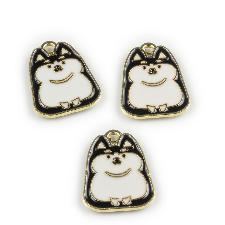 Charm mini pandantiv auriu emailat catel 20x16mm - alb negru