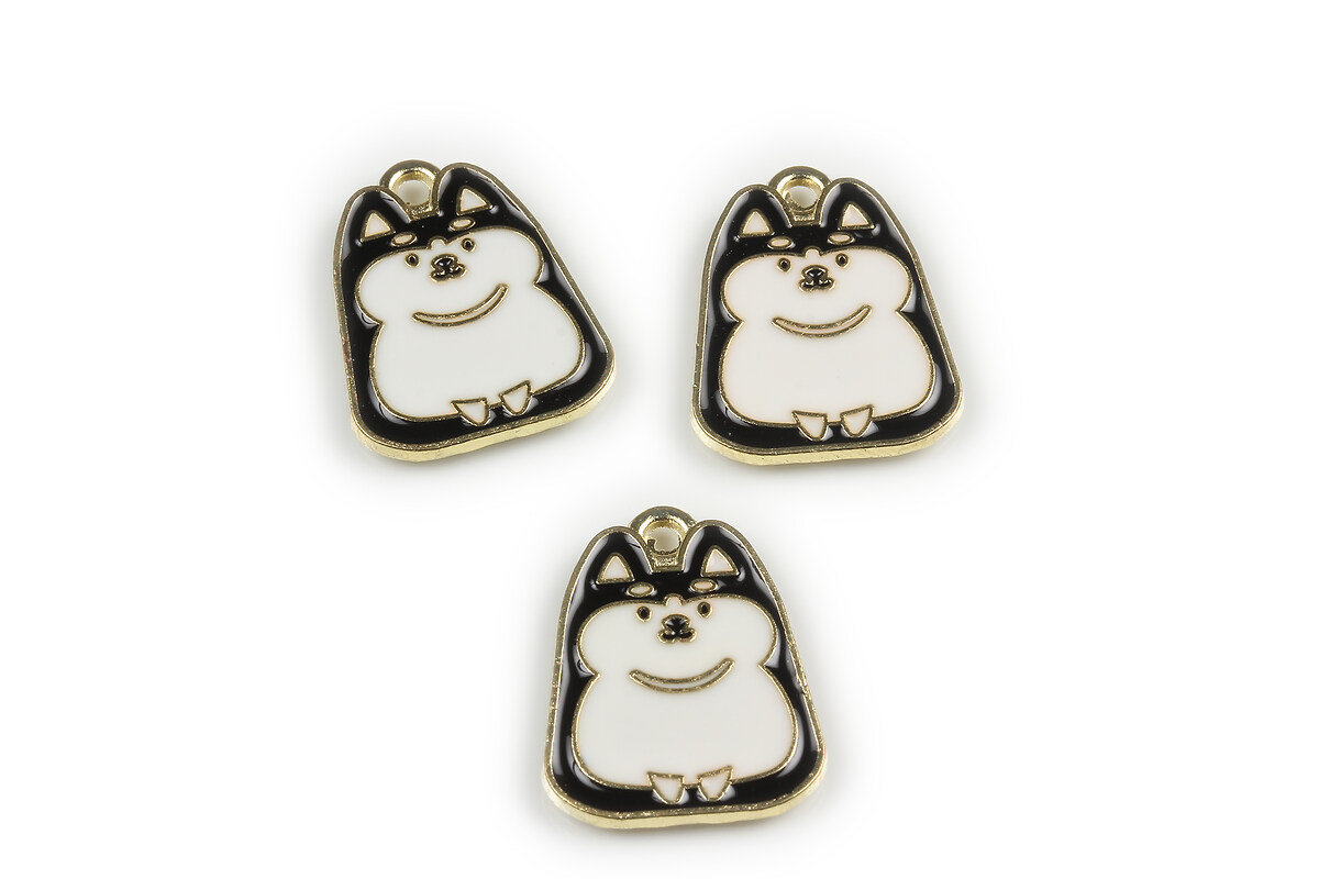 Charm mini pandantiv auriu emailat catel 20x16mm - alb negru