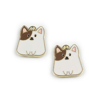 Charm mini pandantiv auriu emailat catel 20x16mm - alb maro