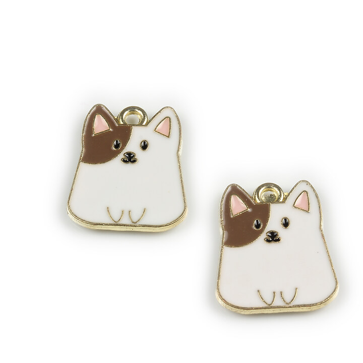 Charm mini pandantiv auriu emailat catel 20x16mm - alb maro