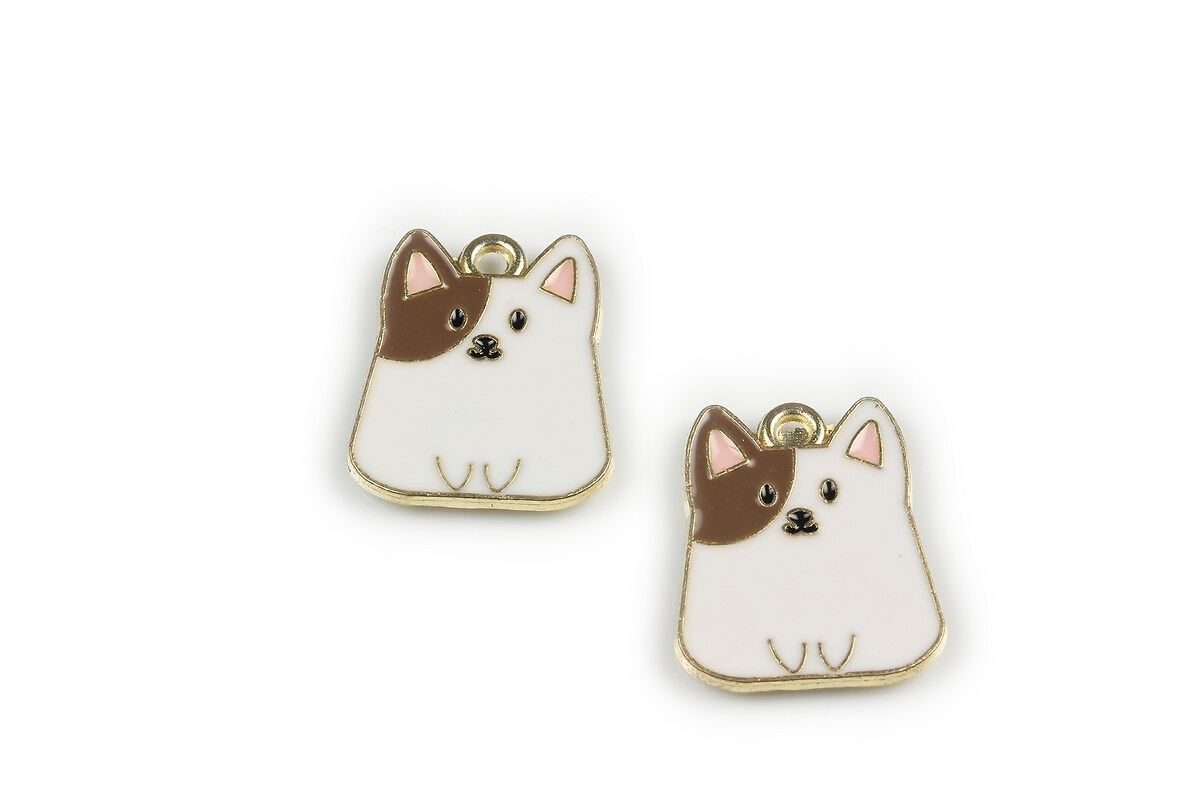 Charm mini pandantiv auriu emailat catel 20x16mm - alb maro