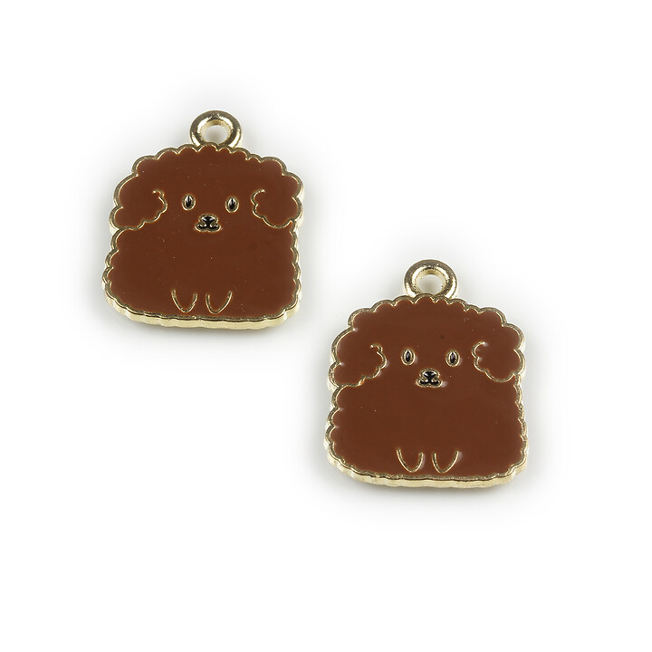 Charm mini pandantiv auriu emailat catel 20x16mm - maro