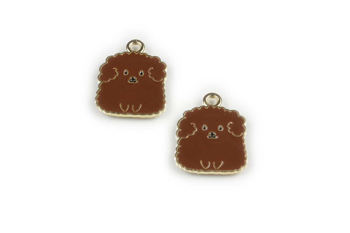 Charm mini pandantiv auriu emailat catel 20x16mm - maro