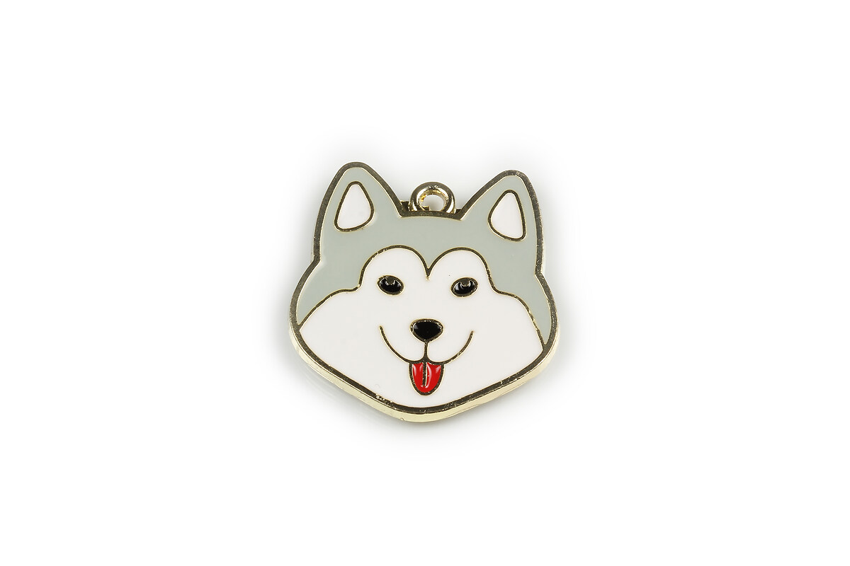 Charm mini pandantiv auriu emailat catel 25x26mm - gri