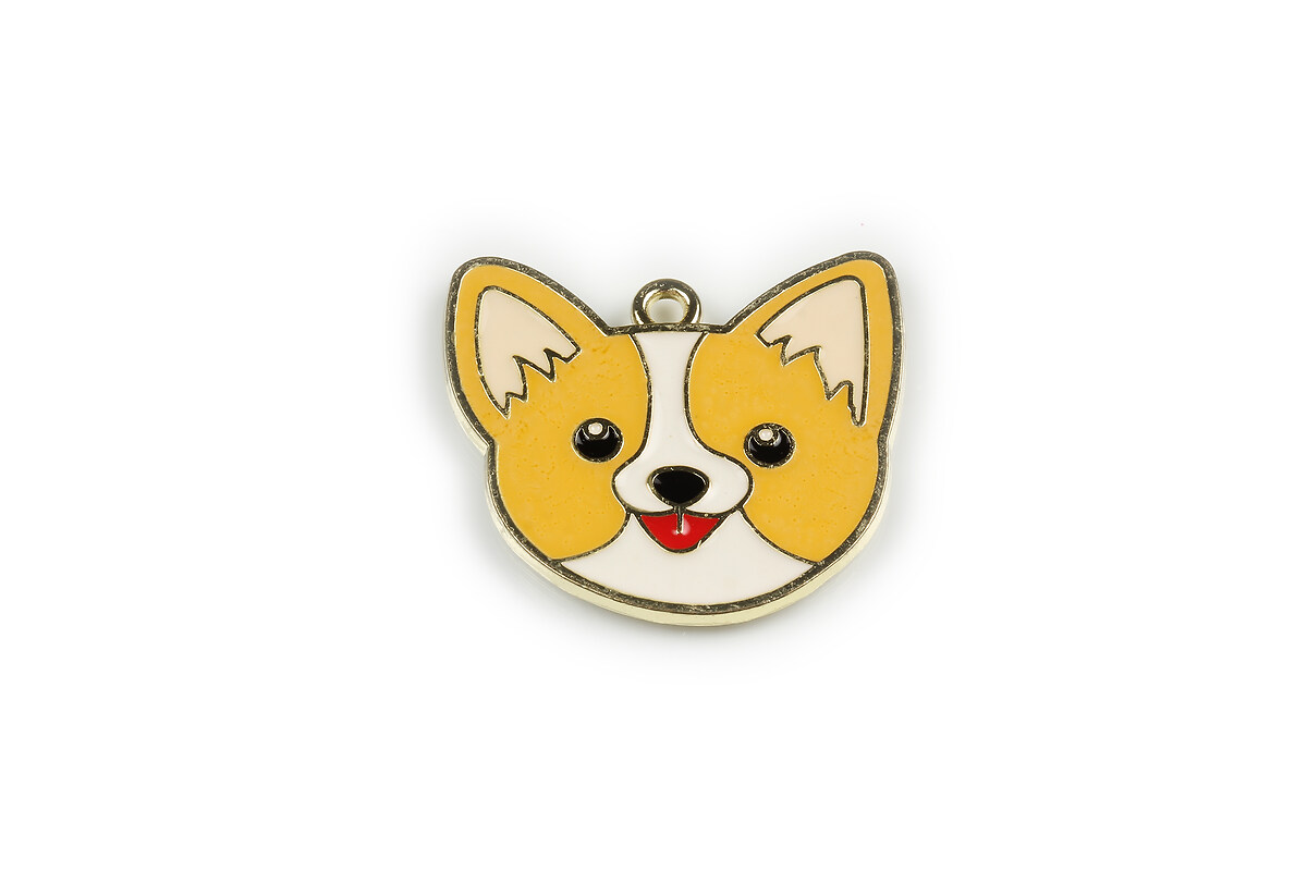 Charm mini pandantiv auriu emailat catel 25x26mm - galben