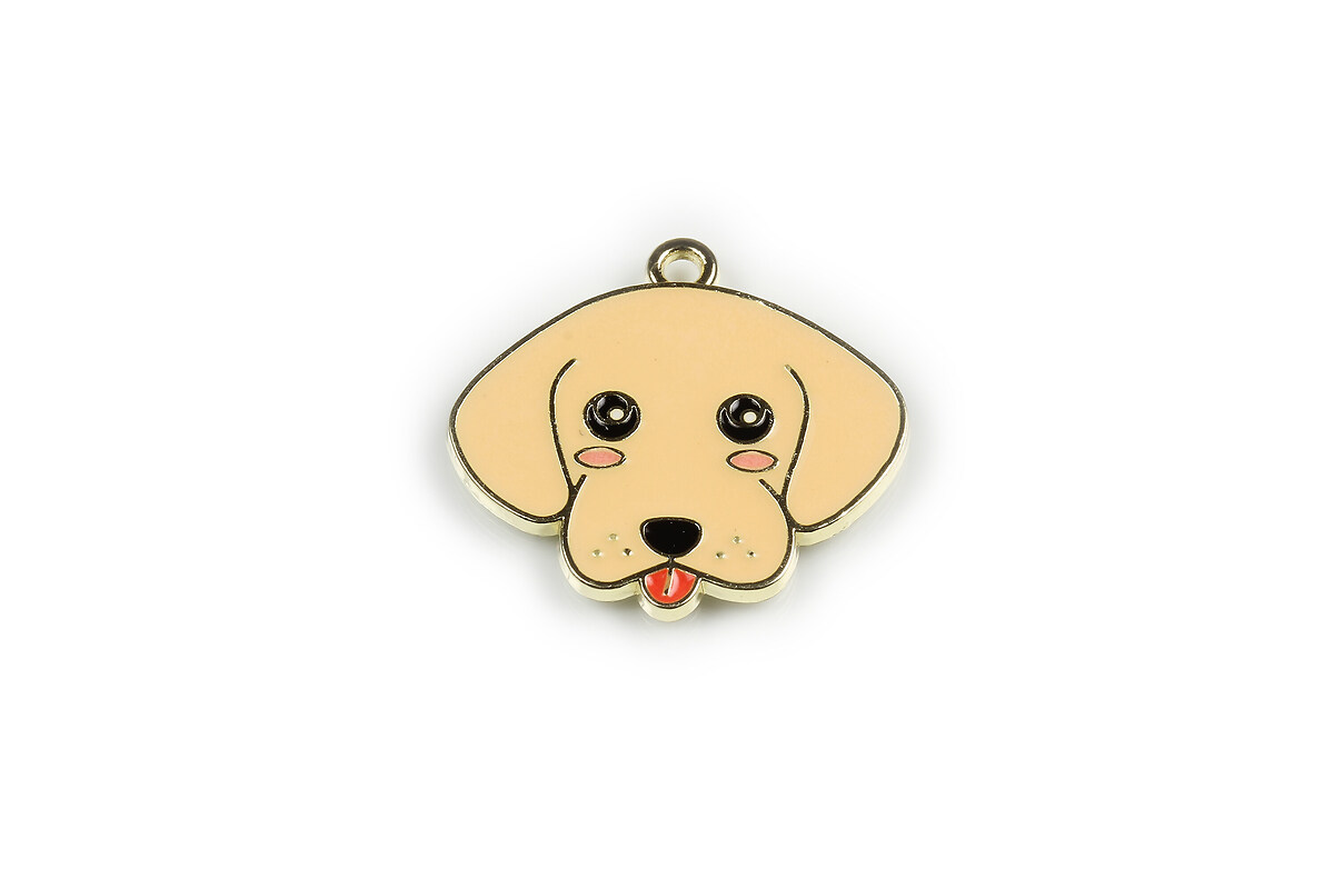 Charm mini pandantiv auriu emailat catel 25x26mm - crem
