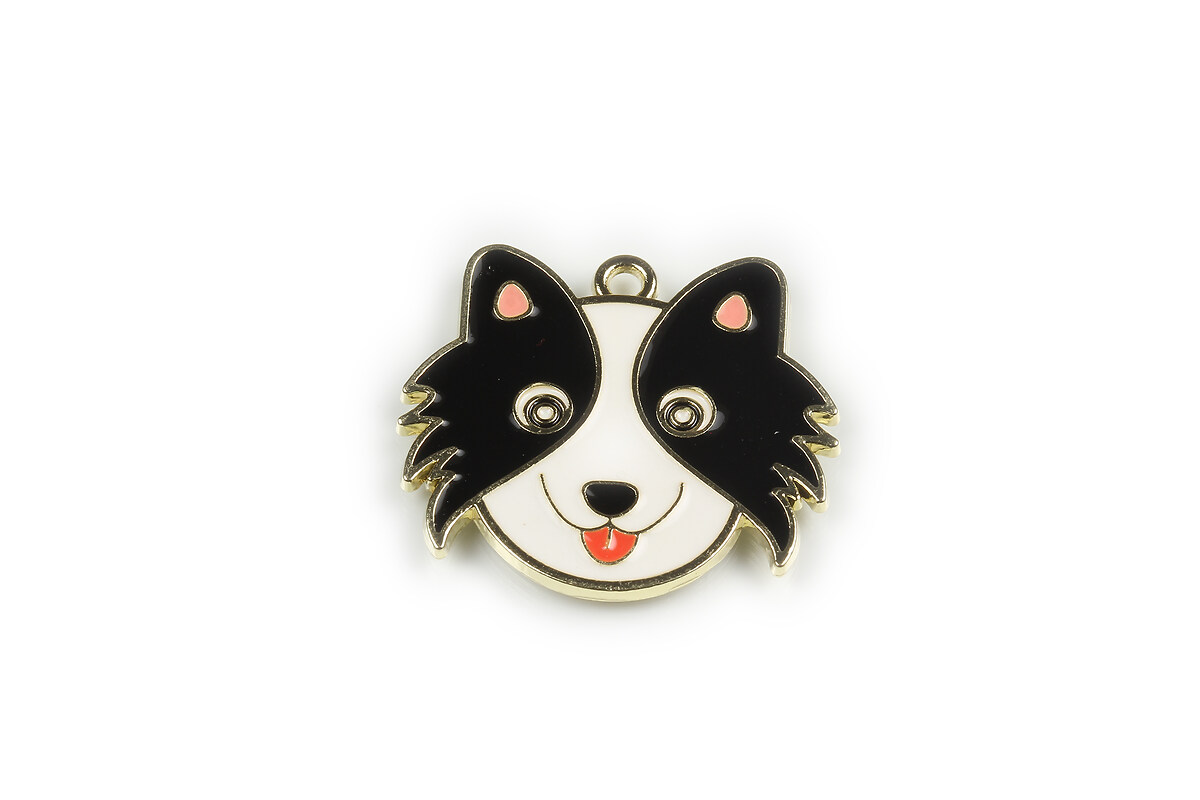 Charm mini pandantiv auriu emailat catel 25x26mm - negru