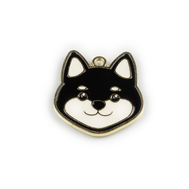 Charm mini pandantiv auriu emailat catel 25x26mm - negru