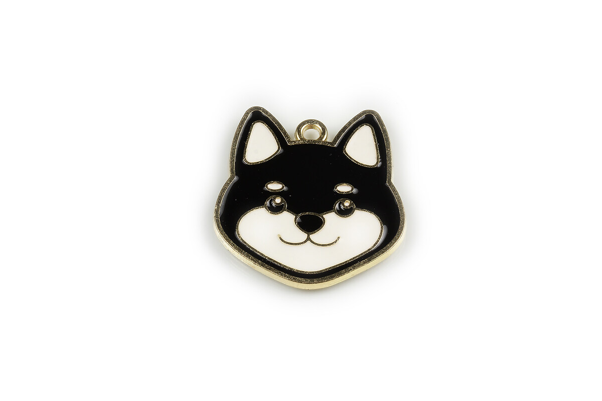 Charm mini pandantiv auriu emailat catel 25x26mm - negru