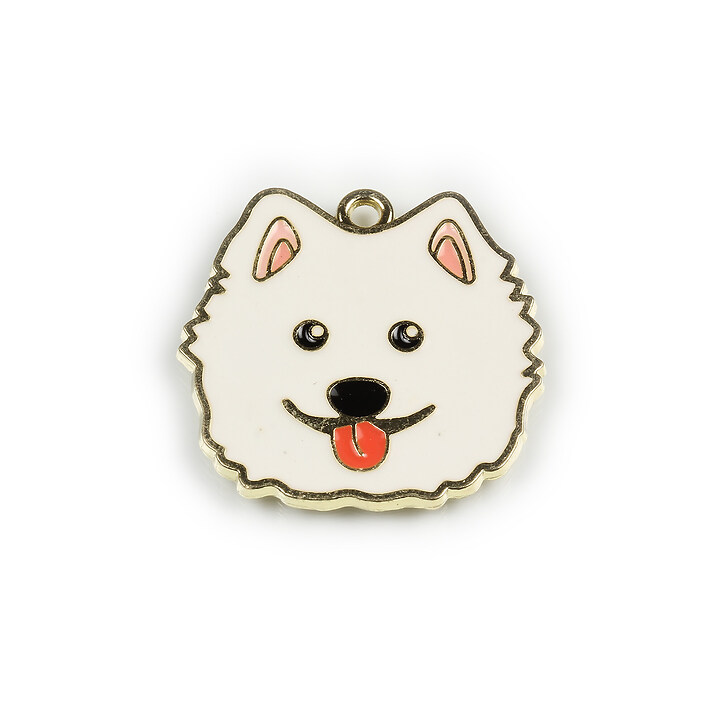 Charm mini pandantiv auriu emailat catel 25x26mm - alb