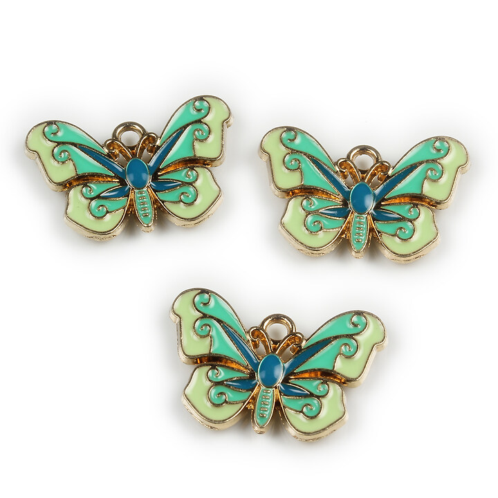 Charm mini pandantiv auriu emailat fluture 15x22mm - verde