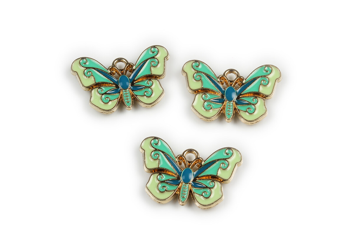 Charm mini pandantiv auriu emailat fluture 15x22mm - verde