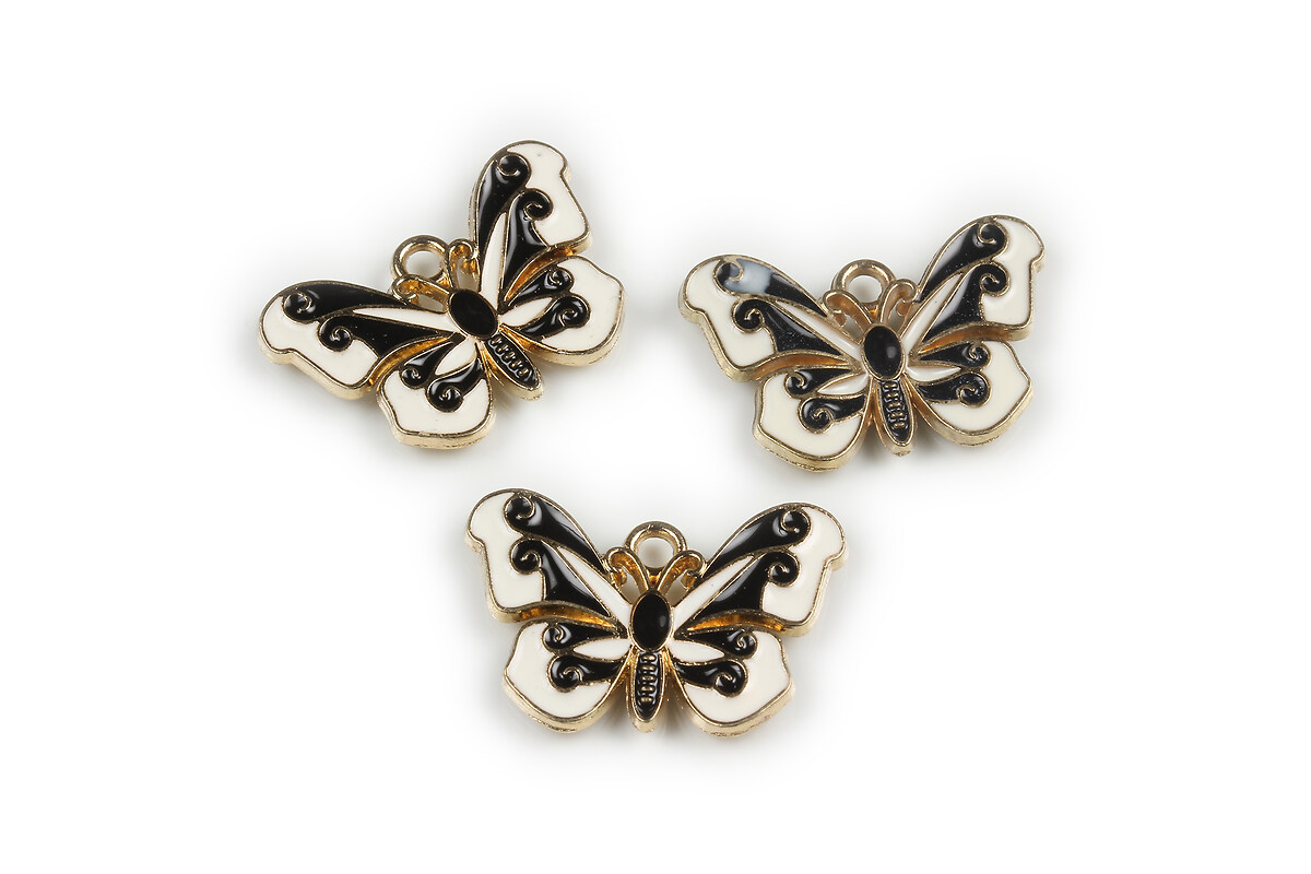 Charm mini pandantiv auriu emailat fluture 15x22mm - alb negru