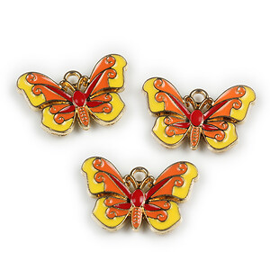 Charm mini pandantiv auriu emailat fluture 15x22mm - galben portocaliu
