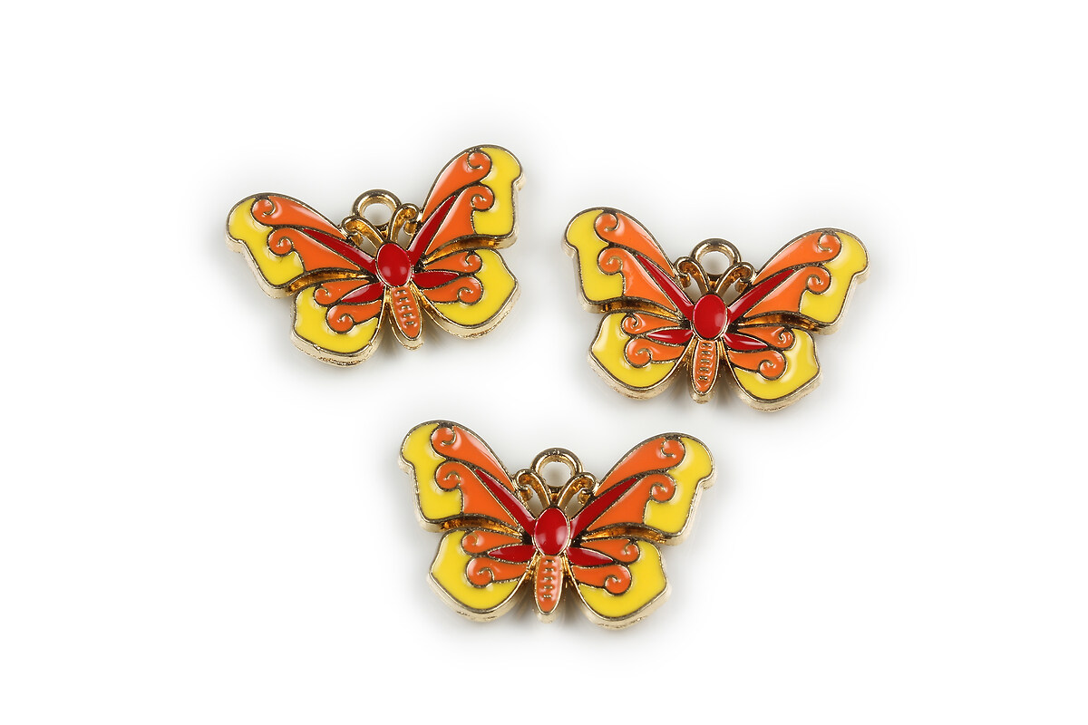 Charm mini pandantiv auriu emailat fluture 15x22mm - galben portocaliu