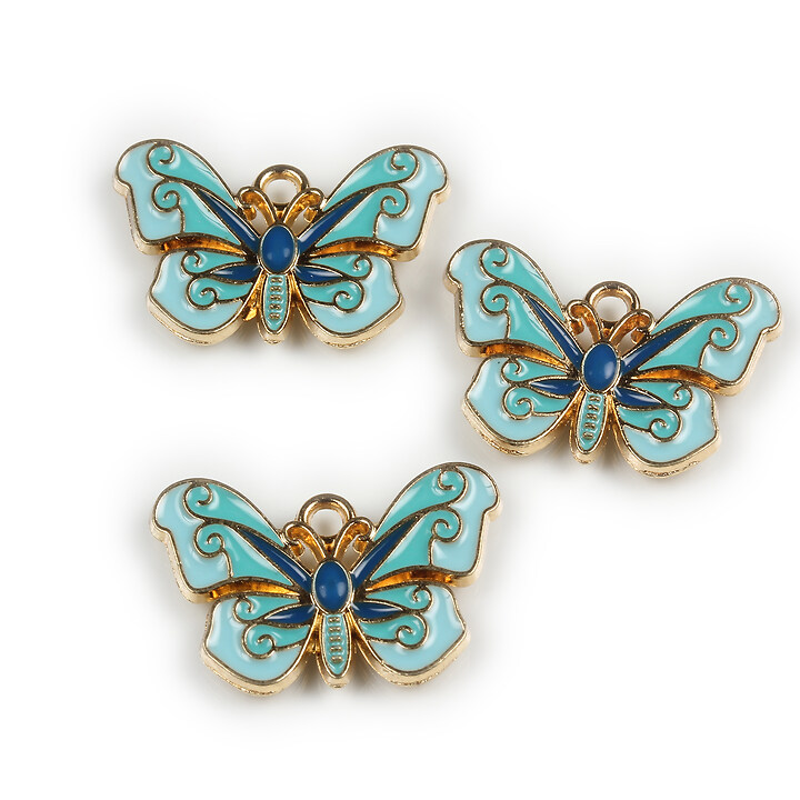 Charm mini pandantiv auriu emailat fluture 15x22mm - turcoaz