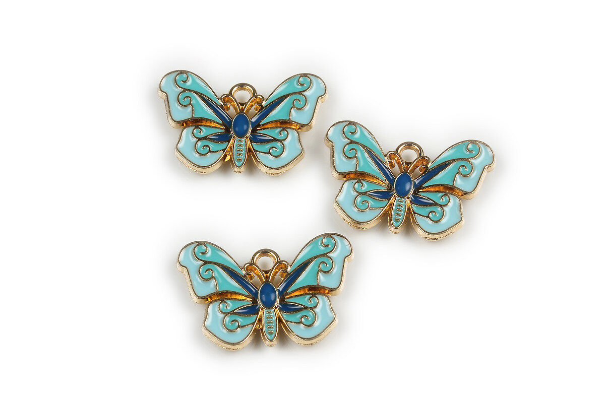 Charm mini pandantiv auriu emailat fluture 15x22mm - turcoaz