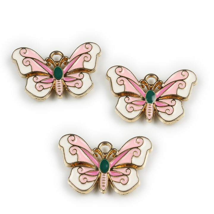 Charm mini pandantiv auriu emailat fluture 15x22mm - roz