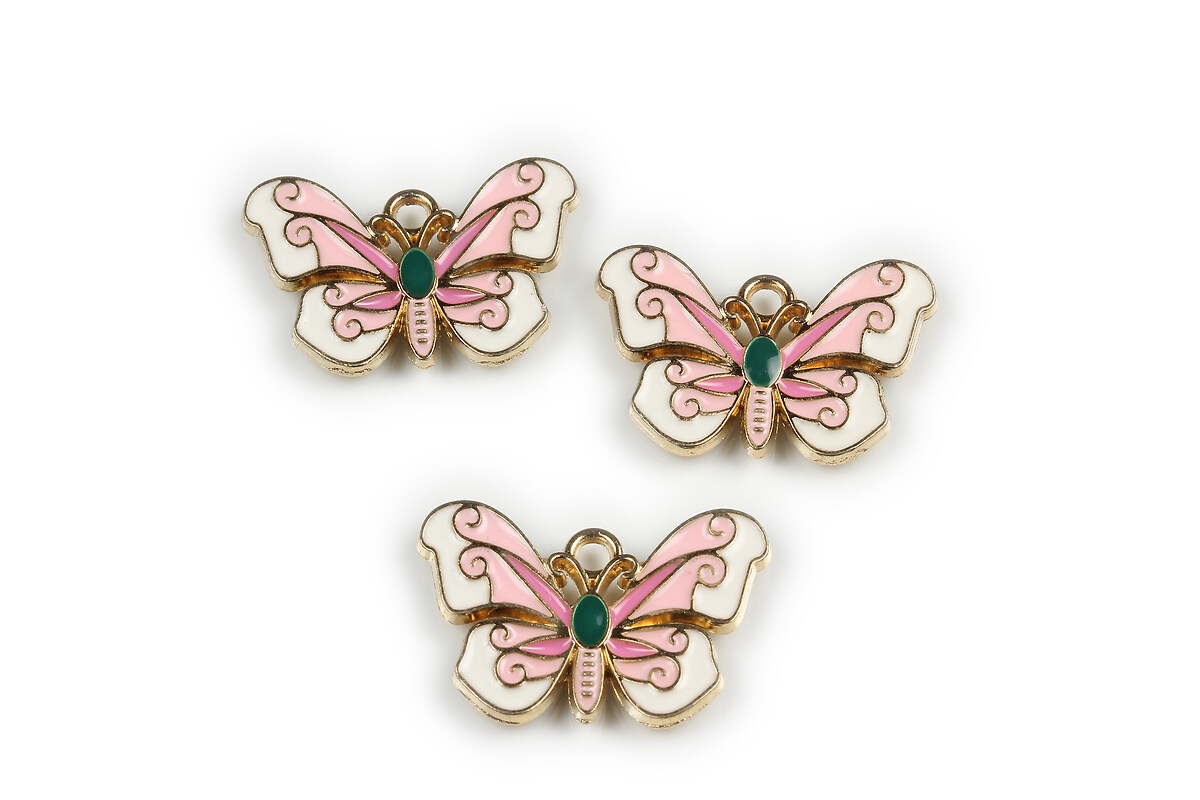 Charm mini pandantiv auriu emailat fluture 15x22mm - roz