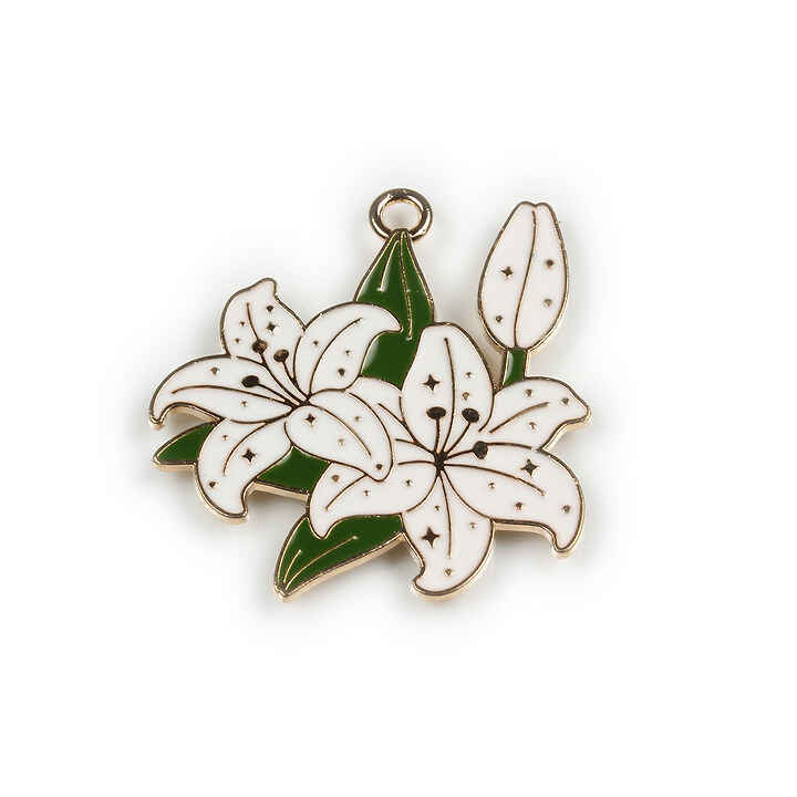 Charm mini pandantiv auriu emailat crin 30x28mm