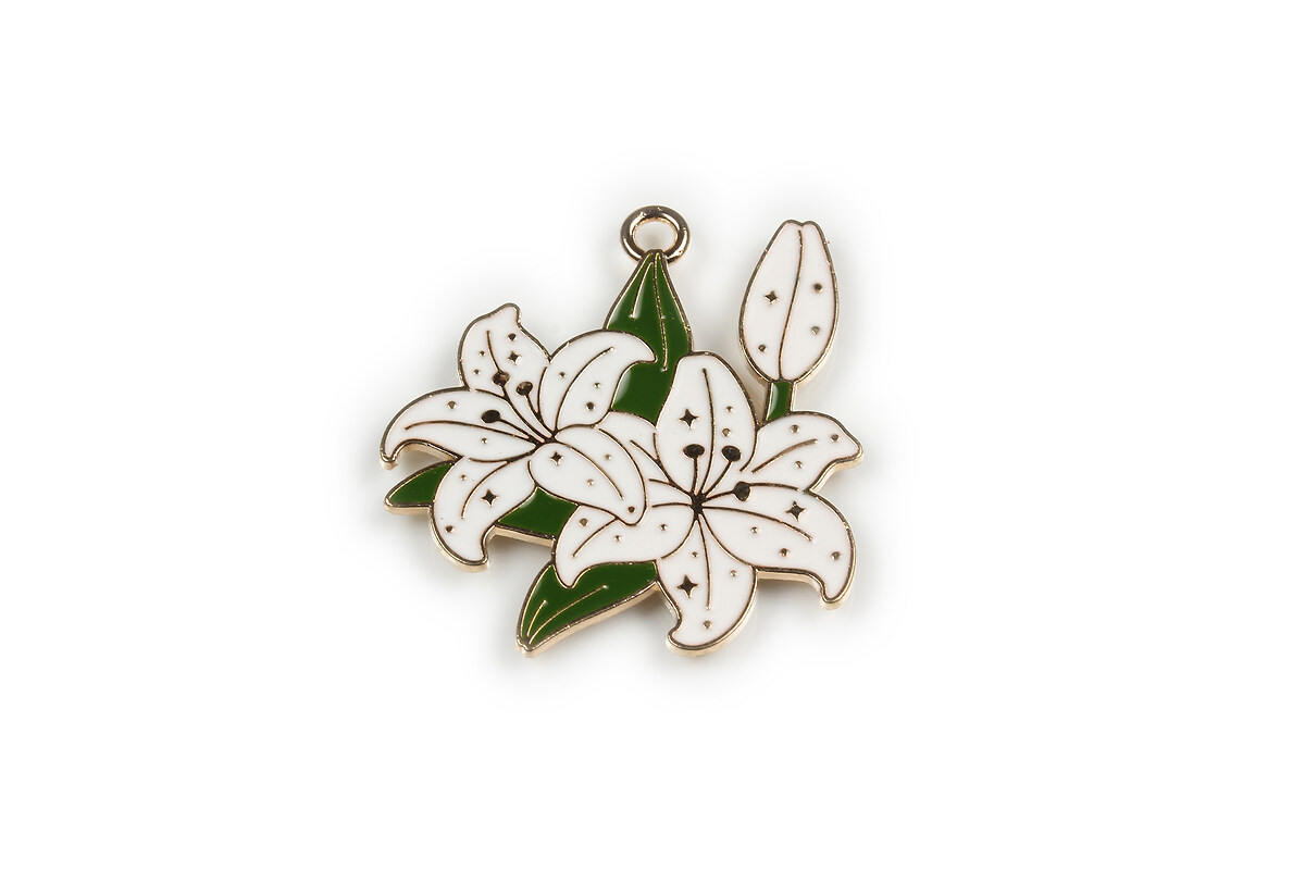 Charm mini pandantiv auriu emailat crin