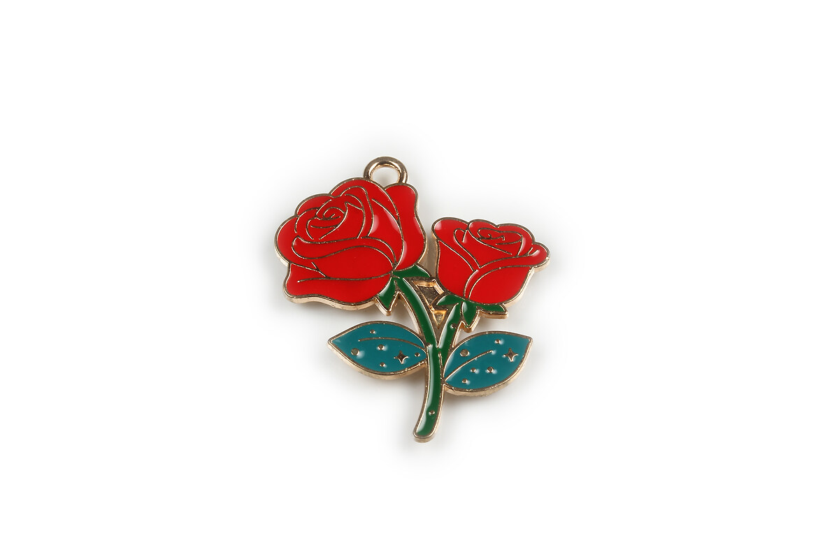 Charm mini pandantiv auriu emailat trandafiri