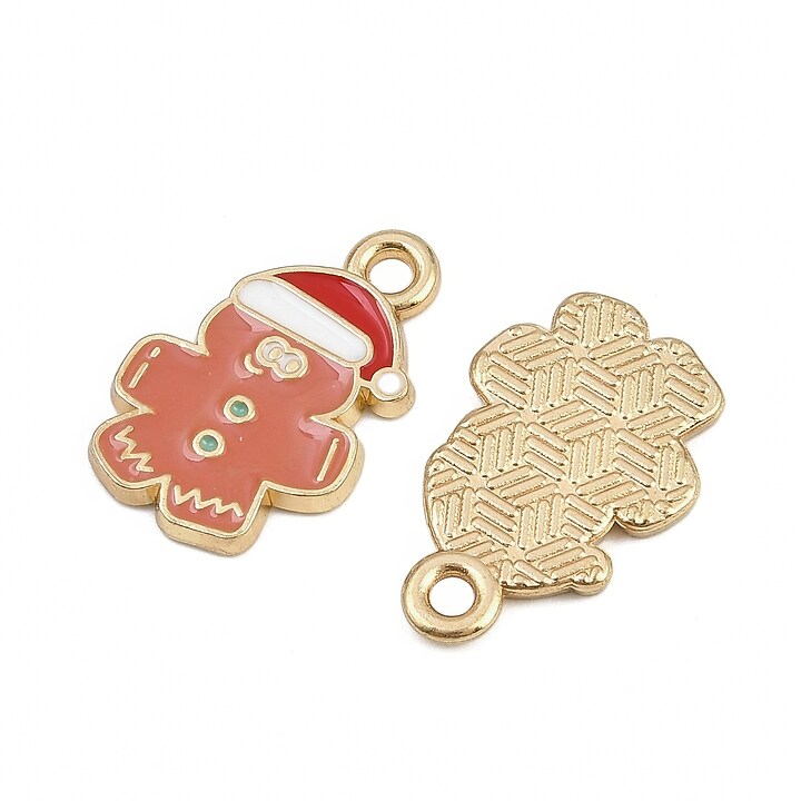 Charm auriu cu email, model Craciun, om de turta dulce 18x12mm