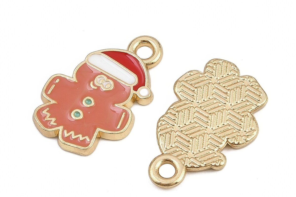 Charm auriu cu email, model Craciun, om de turta dulce 18x12mm