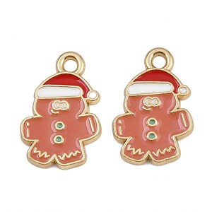 Charm auriu cu email, model Craciun, om de turta dulce 18x12mm