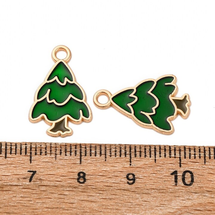 Charm auriu cu email, model Craciun, brad de Craciun 20x13,5mm