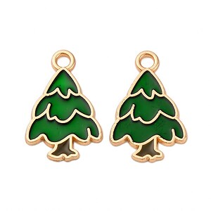 Charm auriu cu email, model Craciun, brad de Craciun 20x13,5mm
