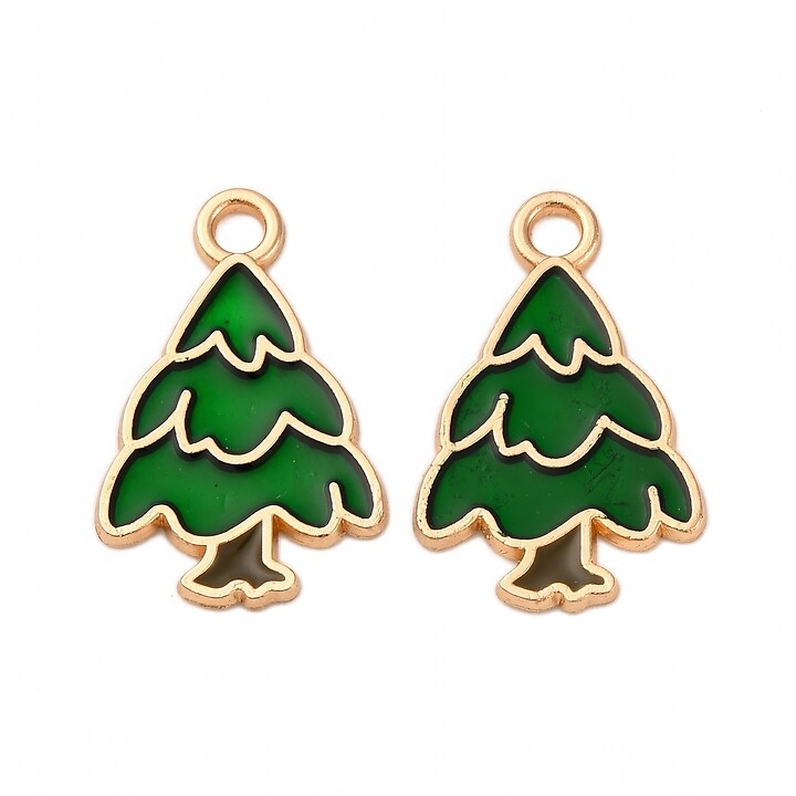 Charm auriu cu email, model Craciun, brad de Craciun 20x13,5mm