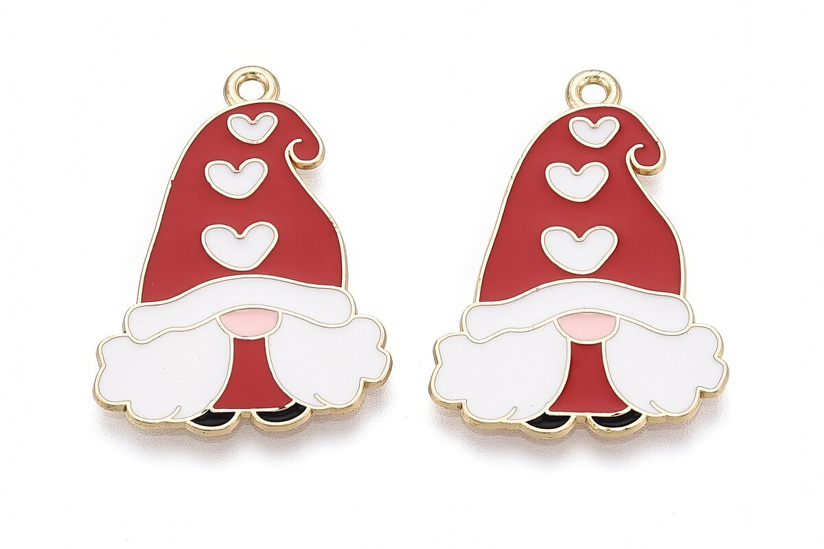 Charm auriu cu email, model Craciun, mos Craciun 31x22mm