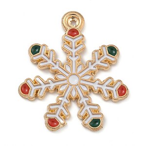 Charm auriu cu email, model Craciun, fulg de nea 23x19,5mm