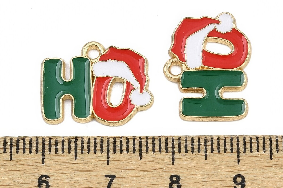 Charm auriu cu email, model Craciun, HO 13,5x17,5mm