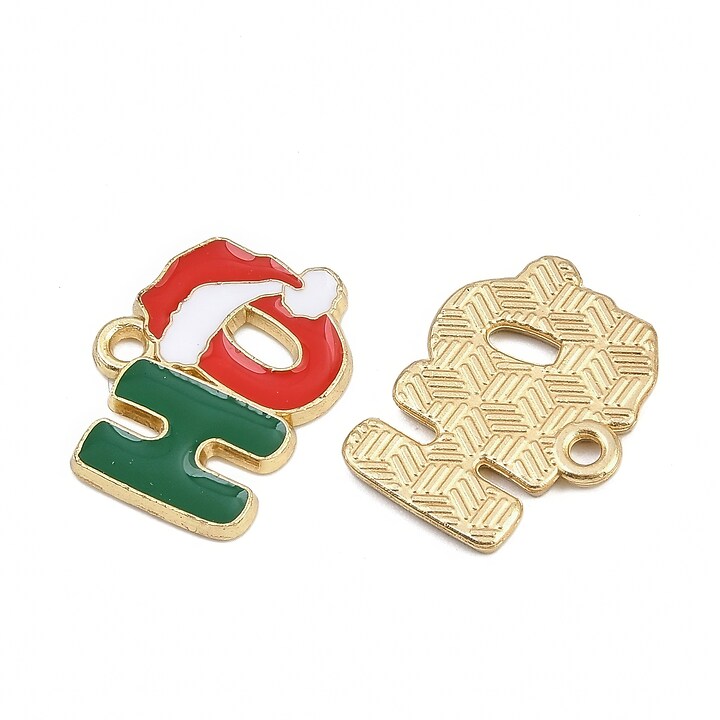Charm auriu cu email, model Craciun, HO 13,5x17,5mm