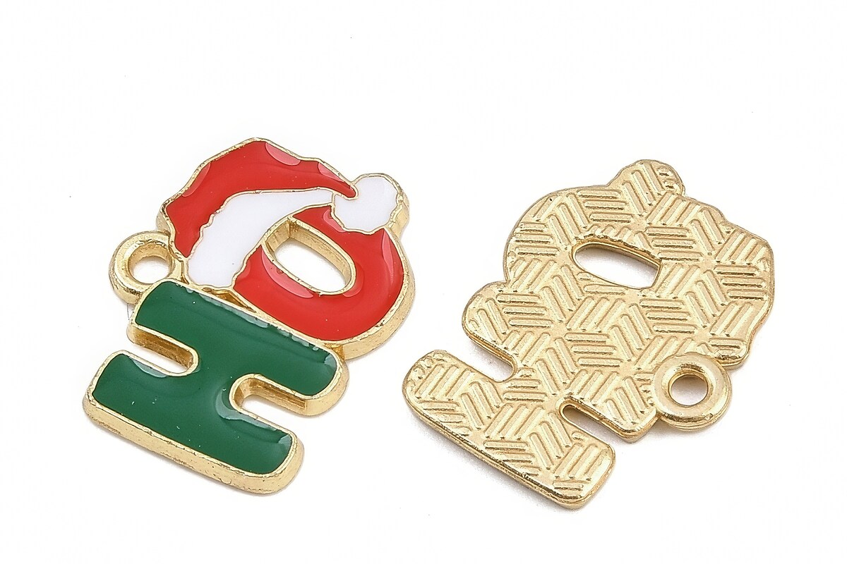 Charm auriu cu email, model Craciun, HO 13,5x17,5mm