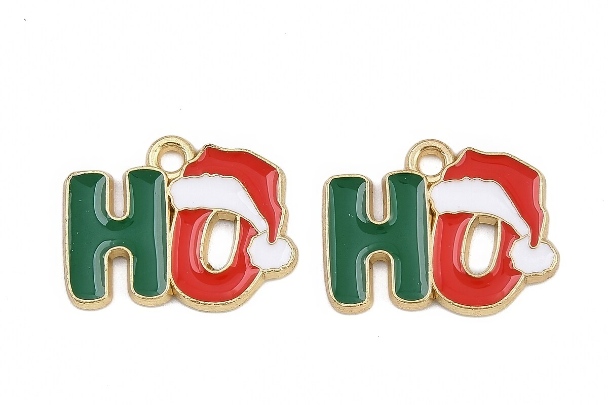Charm auriu cu email, model Craciun, HO 13,5x17,5mm